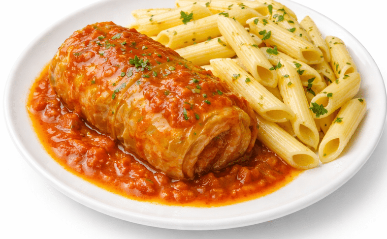 Макароны отварные с голубцом