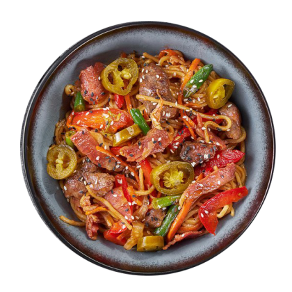 Вок Говядина с Беконом в Соусе Барбекю Спайси