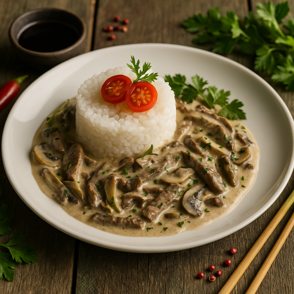 Говядина в сливочно-перечном соусе