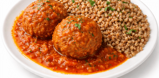 Отварная греча с мясными ёжиками