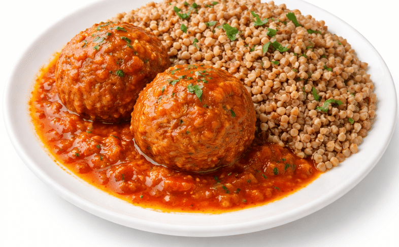 Отварная греча с мясными ёжиками