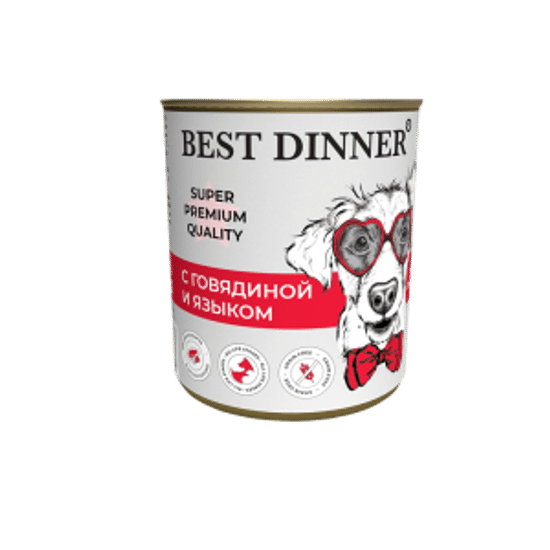Best Dinner консервы для собак, говядина с языком, 340 г