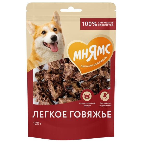 Мнямс На каждый день лакомство для собак, лёгкое говяжье, 120 г