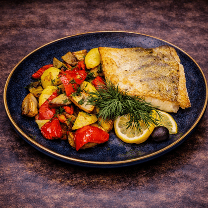 Судак жареный с овощами