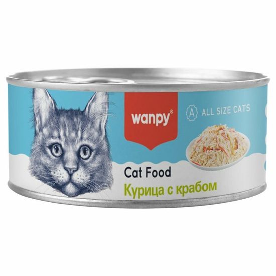 Wanpy Cat консервы для кошек «Курица с крабом», кусочки в желе, 95 г