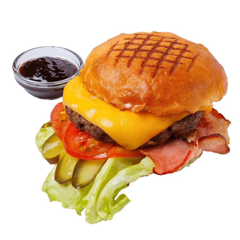 Чизбургер с беконом и соусом барбекю