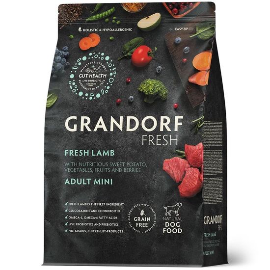 GRANDORF Fresh Adult Mini Lamb & Sweet Potato сухой корм для взрослых собак мелких пород, ягнёнок с бататом, 1 кг (2772)