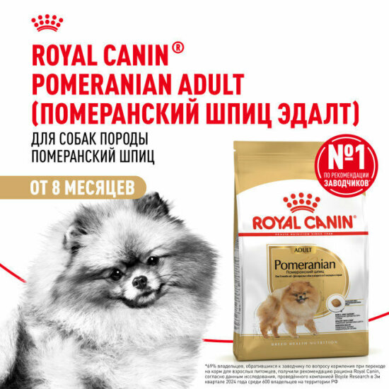 ROYAL CANIN Померанский Шпиц сухой корм для взрослых собак породы померанский шпиц старше 8 месяцев, 1,5 кг