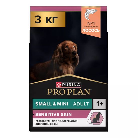 PRO PLAN Sensitive Skin сухой корм для взрослых собак мелких и карликовых пород с чувствительной кожей, лосось, 3 кг