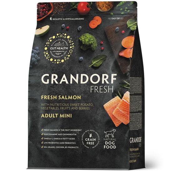 GRANDORF Fresh Adult Mini Salmon & Sweet Potato сухой корм для взрослых собак мелких пород, лосось с бататом, 1 кг (2819)
