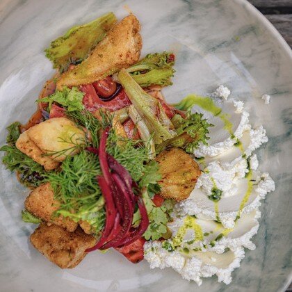 Салат с хрустящими баклажанами