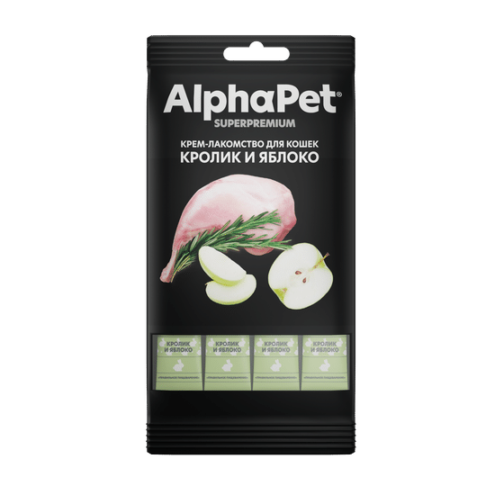 AlphaPet Superpremium крем-лакомство для кошек, кролик и яблоко, 48 г за 1 шт