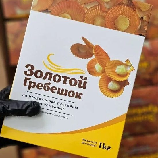 Гребешок золотой на половине раковины Китай