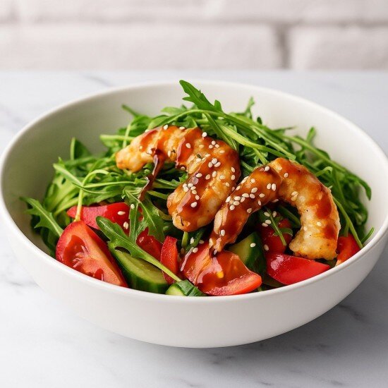 Салат с рукколой и королевскими креветками