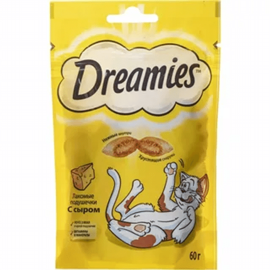 Dreamies лакомство для кошек «Сырное удовольствие», хрустящие подушечки с сыром, 60 г