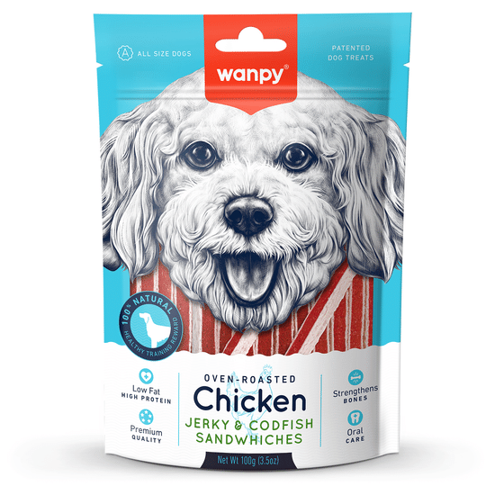 Wanpy Dog лакомство для собак, курица с треской в форме сэндвича, 100 г