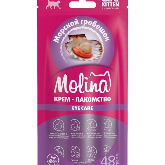 Molina функциональное крем-лакомство для взрослых кошек «Здоровье глаз», морской гребешок, 48 г