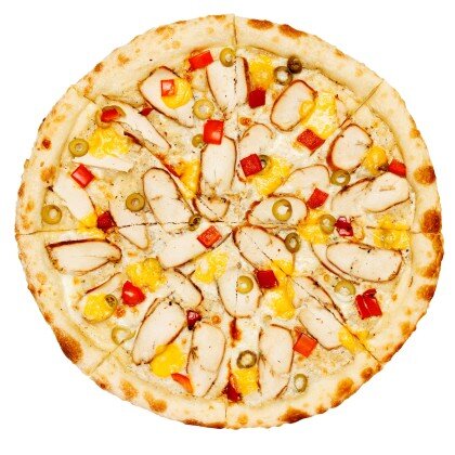 С соусом "белые грибы", копченой курицей и сыром чеддер