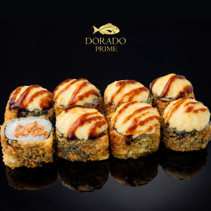 Запеченный-темпура с лососем терияки (8 шт)