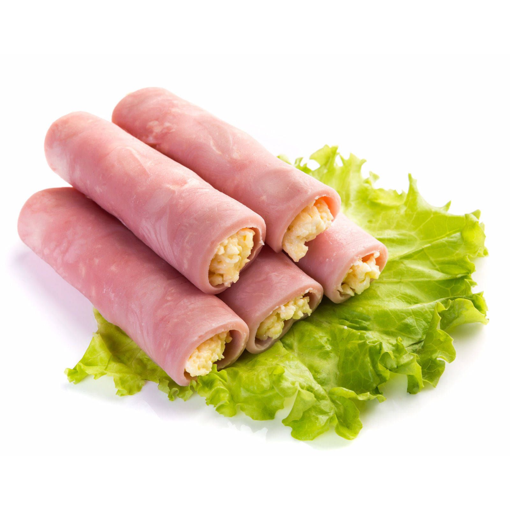 Рулетики из ветчины с сыром и чесноком