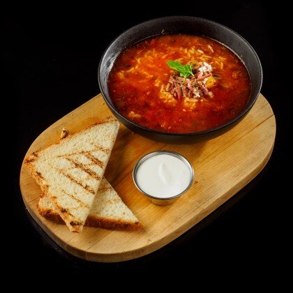 Суп харчо из барашка, подкопчённого в смокере