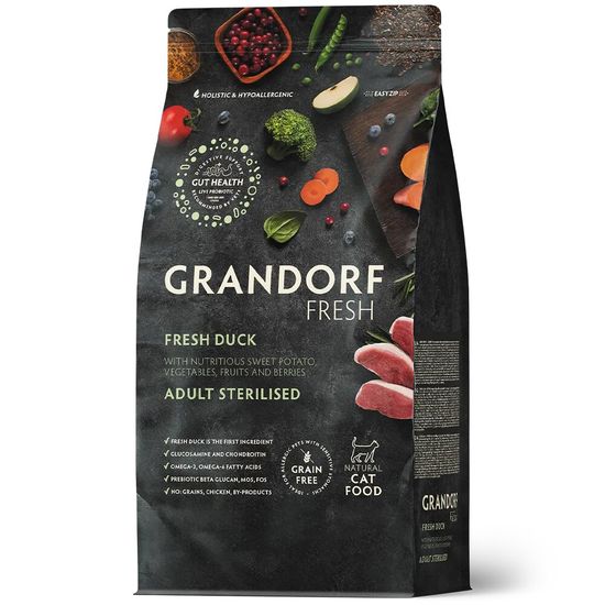 GRANDORF Fresh Cat Sterilised Duck & Sweet Potato сухой корм для стерилизованных кошек, утка с бататом, 400 г