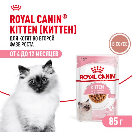 ROYAL CANIN Киттен пауч для котят от 4 до 12 месяцев, кусочки в соусе, 85 г