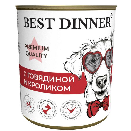 Best Dinner консервы для собак, говядина с кроликом, 340 г