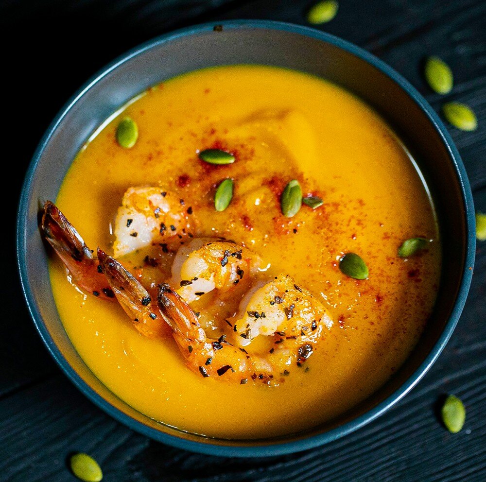 Тыквенный суп-пюре с креветками