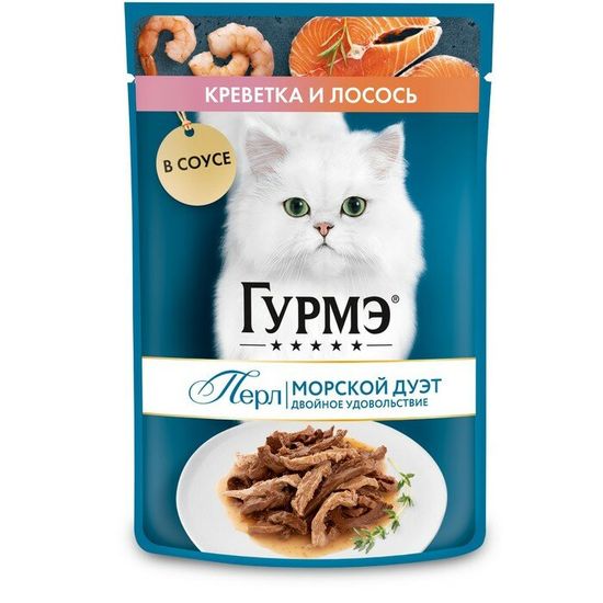 Гурмэ Перл пауч для кошек, креветка и лосось в соусе, 75 г (9953)