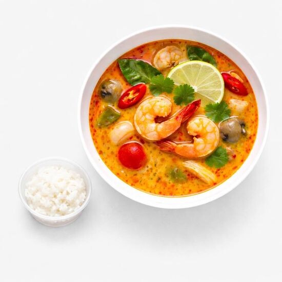 Тайский суп Том-Ям с креветкой и кальмаром